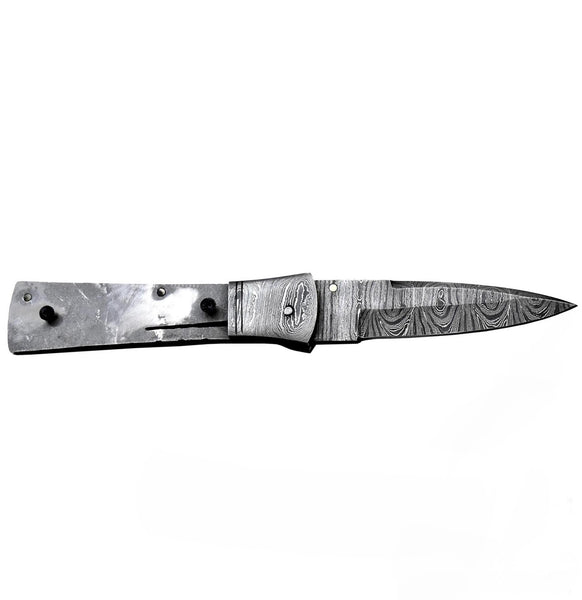 AZ2-Custom Hand Forged Damascus Steel Pocket Folding Blank Knife Camping EDC Knife With Damascus Bolster