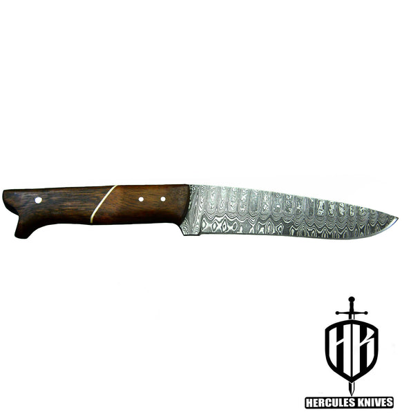 Q702-Custom Hand Forged Damascus Steel Camping Survival Knife with Walnut Handle | Handmade | Leather Sheath