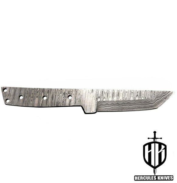 P392-Custom 8.1"OAL Hand Forged Damascus Steel Blank Blade Tanto Camping Knife, Handmade