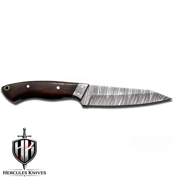 T87-Custom Hand Forged Damascus Steel Hunting Knife with Walnut Handle | Handmade | Leather Sheath