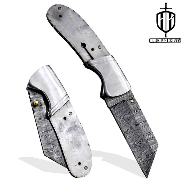 FL855-Custom Hand Forged Damascus Steel Pocket Folding Blank Knife Camping EDC Knife With Steel Bolster