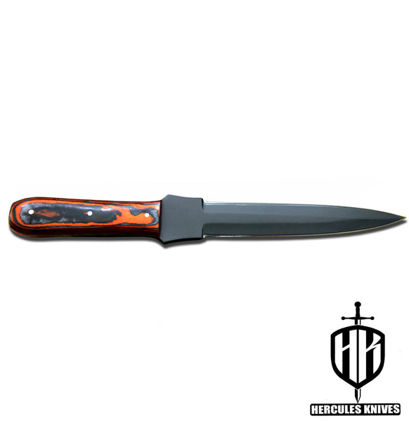 J91-Custom Hand Forged Spring Steel 5160 Black Coated Camping Survival Dagger Knife with Wooden Handle | Handmade | Leather Sheath