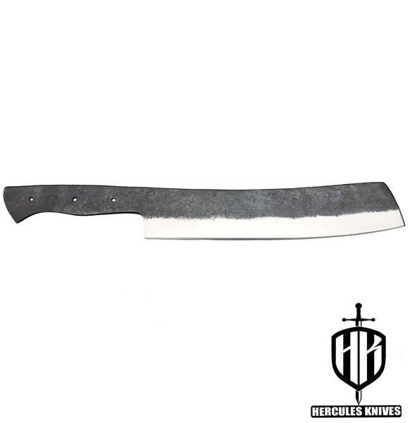 MB618-Custom 13.7"OAL Hammered Spring Steel 5160 Blank Blade Cleaver Hunting Knife Handmade, No Damascus