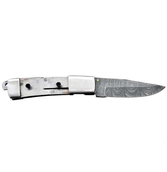 AZ4-Custom Hand Forged Damascus Steel Pocket Folding Blank Knife Camping EDC Knife With Steel Bolster