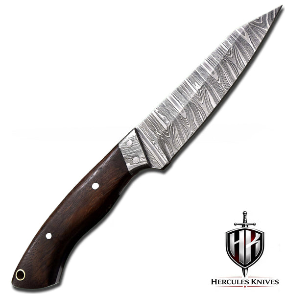 T87-Custom Hand Forged Damascus Steel Hunting Knife with Walnut Handle | Handmade | Leather Sheath