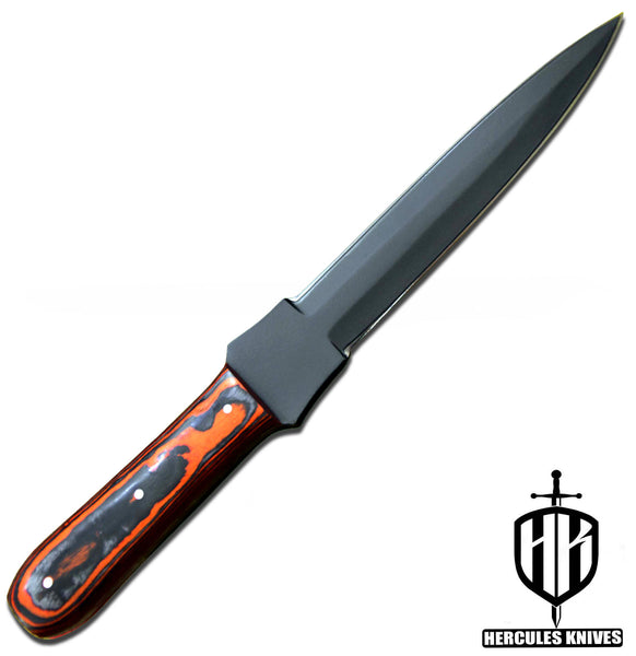 J91-Custom Hand Forged Spring Steel 5160 Black Coated Camping Survival Dagger Knife with Wooden Handle | Handmade | Leather Sheath