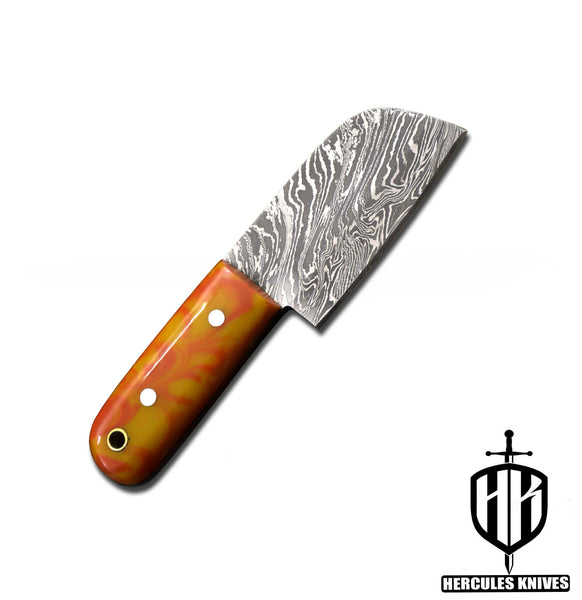 A392-Custom Damascus Steel Skinner Hunting Knife with Resin Handle | Handmade | Leather Sheath