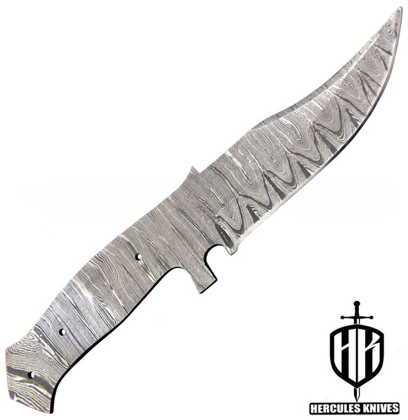 MB420-Custom 9.6"OAL Hand Forged Damascus Steel Blank Blade Camping Knife, Handmade