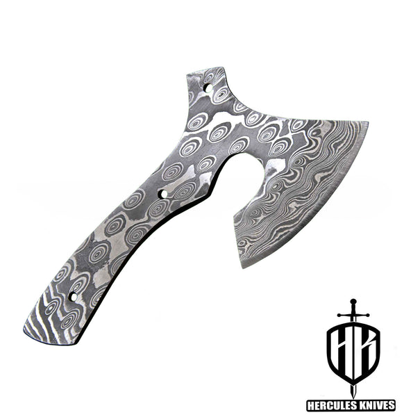 P294-Hercules Custom Hand Forged Damascus Steel Axe Skinning Blank Blade, Handmade Knife Making Supplies