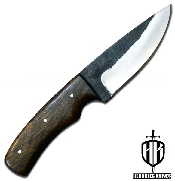 J19-Custom Hand Forged Hammered Spring Steel 5160 Camping Survival Knife with Walnut Handle | Handmade | Leather Sheath