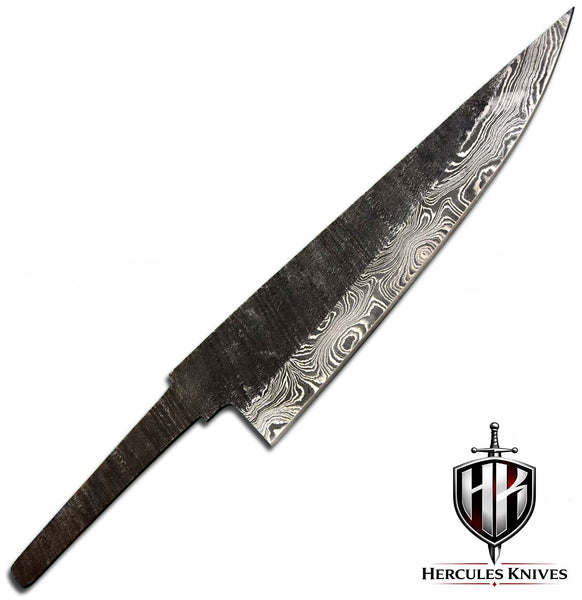 MB662-Custom 12.4"OAL Hand Forged Hammered Damascus Steel Blank Blade Chef Knife, Handmade Knife Making Supply