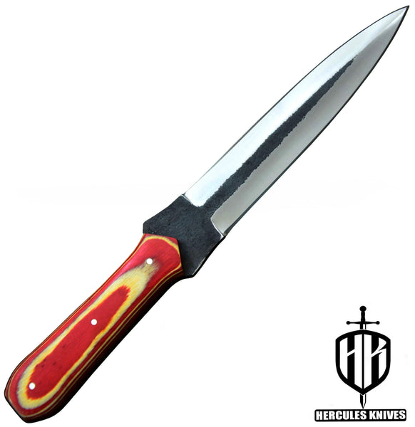 Q993-Custom Hand Forged Hammered Spring Steel 5160 Camping Survival Dagger Knife with Wooden Handle | Handmade | Leather Sheath