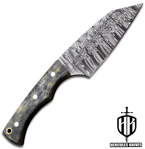 J700-Custom Hand Forged Damascus Steel Fixed Blade Camping Knife With Camel Bone Handle | Handmade | Leather Sheath