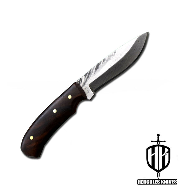 A488-Custom Damascus Steel Skinner Hunting Knife with Walnut Handle | Handmade | Leather Sheath