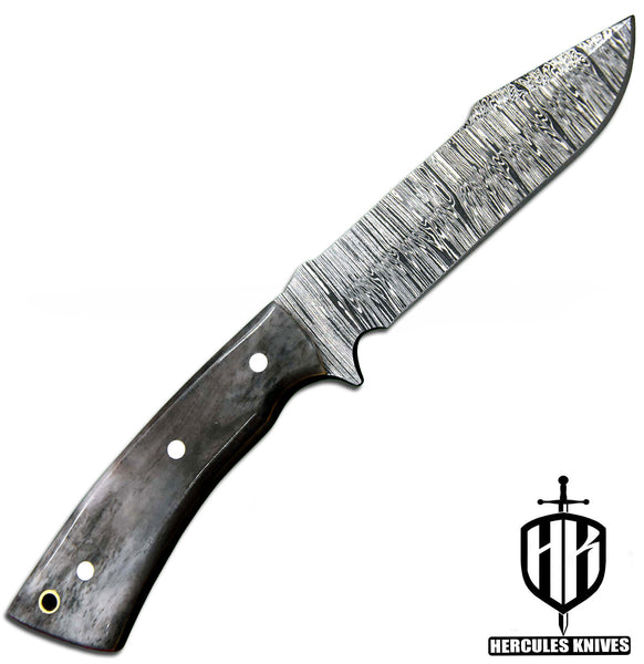 J693-Custom Hand Forged Damascus Steel Fixed Blade Camping Knife with Camel Bone Handle | Handmade | Leather Sheath