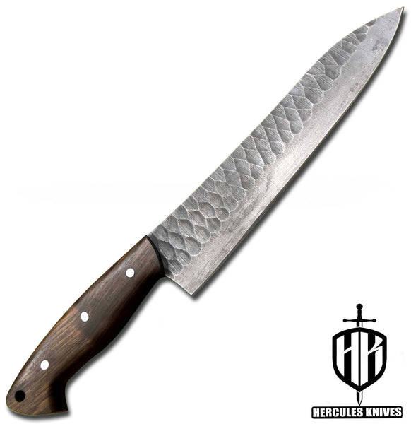 J922-Hammered Spring Steel 5160 Chef Knife Handmade Walnut Handle, No Damascus