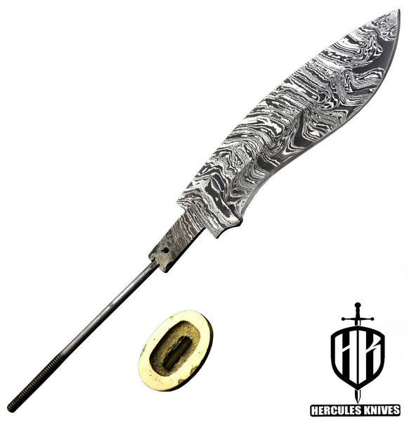 MB720-Custom Hand Forged Damascus Steel Blank Blade Kukri Hunting Knife Handmade,Brass Bolster