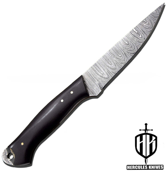 T126-Custom Hand Forged Damascus Steel Camping Knife With G-10 Micarta Handle | Handmade | Leather Sheath