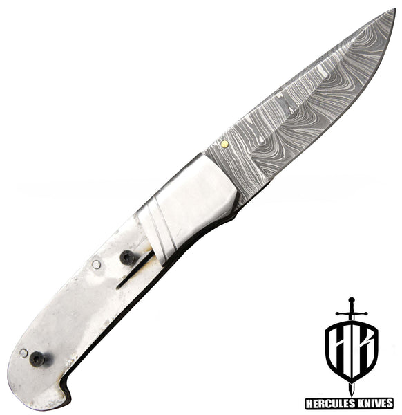 FL833-Custom Hand Forged Damascus Steel Pocket Folding Blank Knife Camping EDC Knife With Steel Bolster