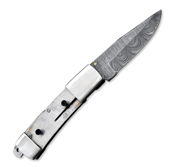 AZ4-Custom Hand Forged Damascus Steel Pocket Folding Blank Knife Camping EDC Knife With Steel Bolster