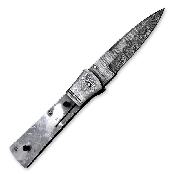 AZ2-Custom Hand Forged Damascus Steel Pocket Folding Blank Knife Camping EDC Knife With Damascus Bolster