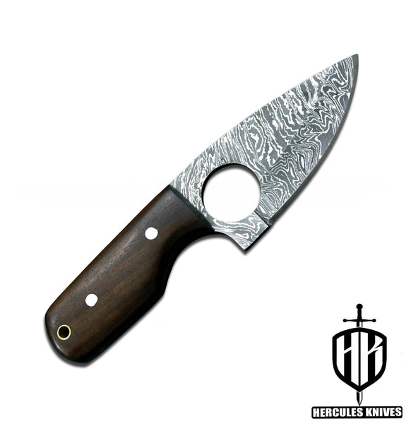 A382-Custom Damascus Steel Skinner Hunting Knife with Walnut Handle | Handmade | Leather Sheath