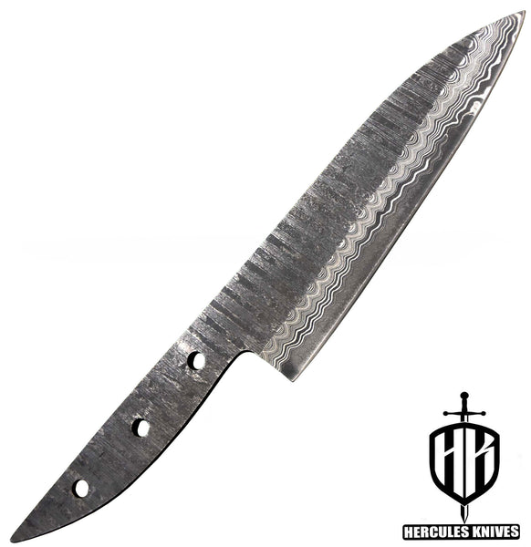 MB694-Custom 10.9"OAL Hand Forged Hammered Damascus Steel Blank Blade Chef Knife, Handmade Knife Making Supply