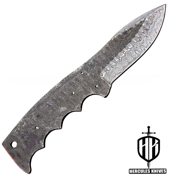 P102-Custom 8.6"OAL Hand Forged Hammered Damascus Steel Blank Blade Camping Knife, Handmade