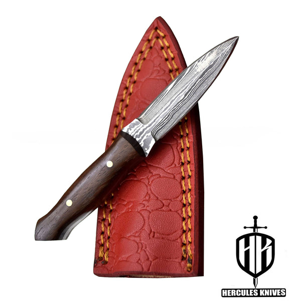 A456-Custom Damascus Steel Skinner Dagger Hunting Knife with Walnut Handle | Handmade | Leather Sheath