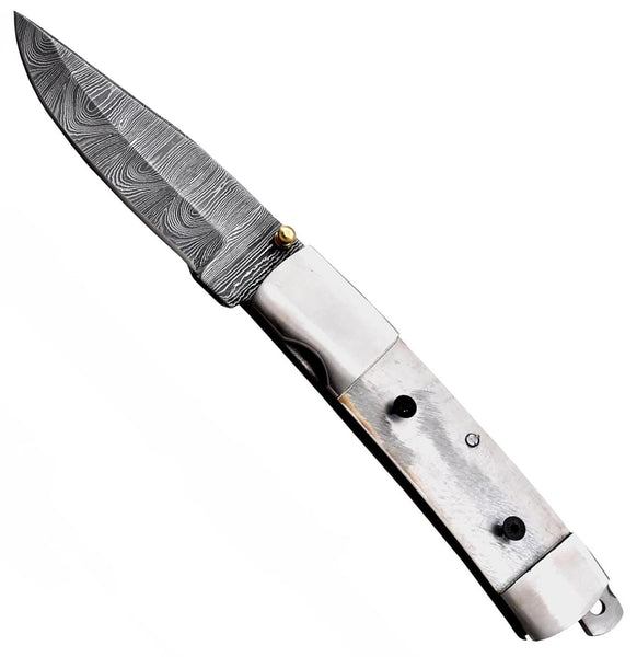 AZ4-Custom Hand Forged Damascus Steel Pocket Folding Blank Knife Camping EDC Knife With Steel Bolster