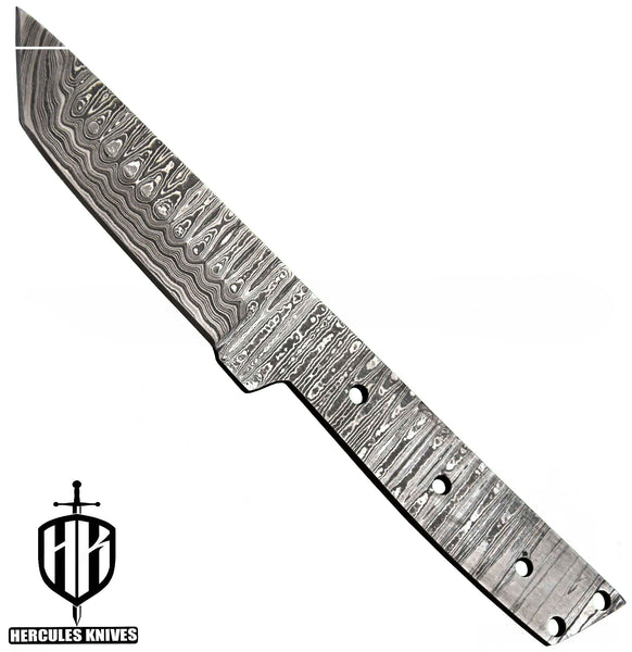 P392-Custom 8.1"OAL Hand Forged Damascus Steel Blank Blade Tanto Camping Knife, Handmade