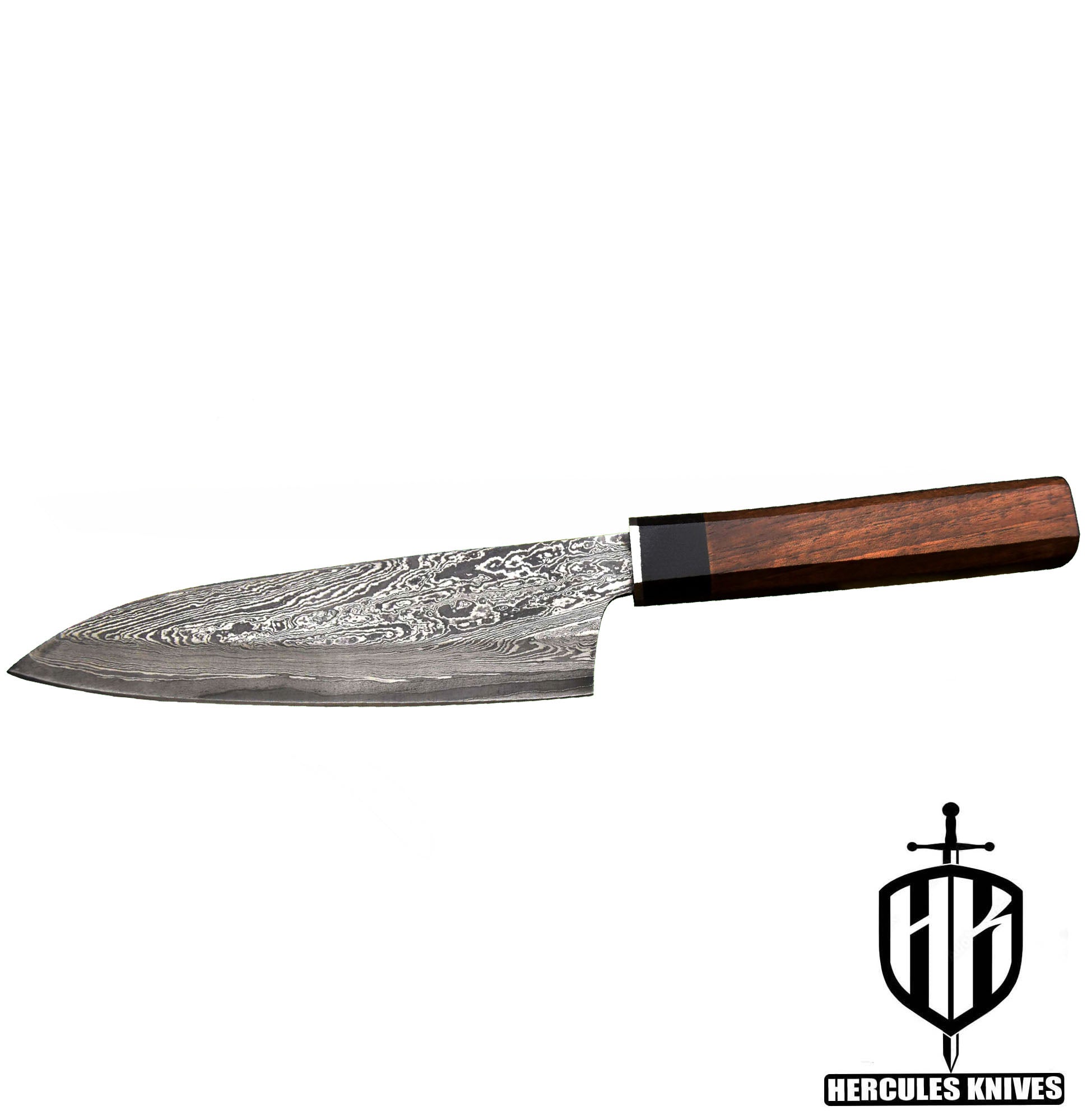 J76-Custom Hand Forged Damascus Steel Chef Kitchen Knife With Walnut & Horn Handle Handmade