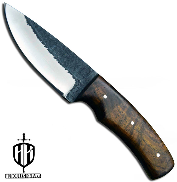 J19-Custom Hand Forged Hammered Spring Steel 5160 Camping Survival Knife with Walnut Handle | Handmade | Leather Sheath