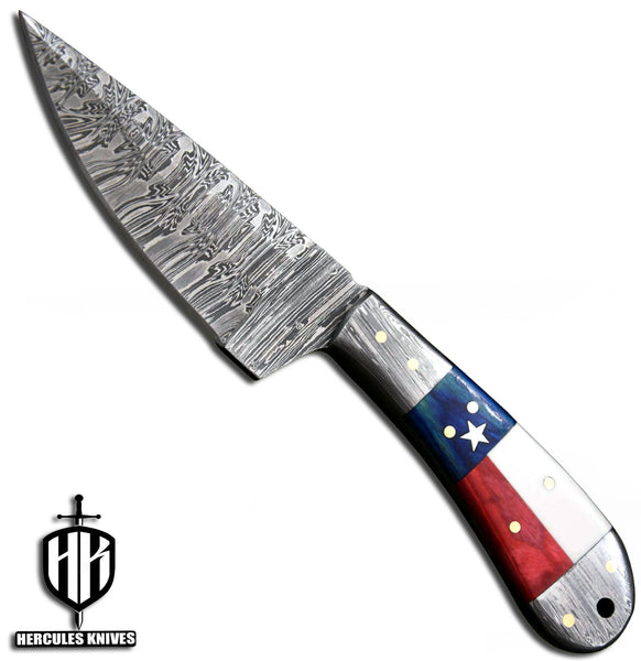 J597-Custom Hand Forged Damascus Steel Camping Survival Knife with Texas Handle | Handmade | Leather Sheath