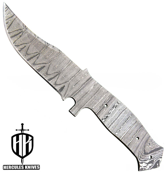 MB420-Custom 9.6"OAL Hand Forged Damascus Steel Blank Blade Camping Knife, Handmade