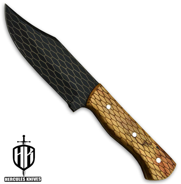 Q474-Custom 440C Steel Falcon Ridge Fixed Blade Camping Hunting Knife with Olive Handle | Handmade | Leather Sheath