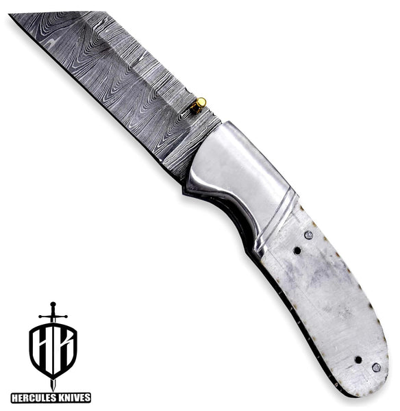 FL855-Custom Hand Forged Damascus Steel Pocket Folding Blank Knife Camping EDC Knife With Steel Bolster