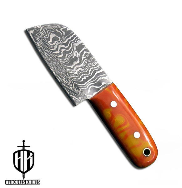 A392-Custom Damascus Steel Skinner Hunting Knife with Resin Handle | Handmade | Leather Sheath