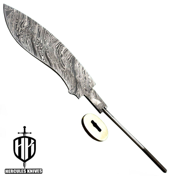 MB720-Custom Hand Forged Damascus Steel Blank Blade Kukri Hunting Knife Handmade,Brass Bolster