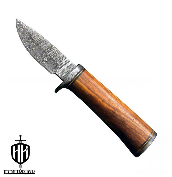 J395-Custom Hand Forged Damascus Steel Camping Survival Hunting Knife with Walnut Handle | Handmade | Leather Sheath