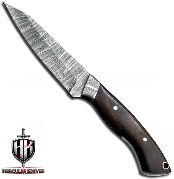 T87-Custom Hand Forged Damascus Steel Hunting Knife with Walnut Handle | Handmade | Leather Sheath