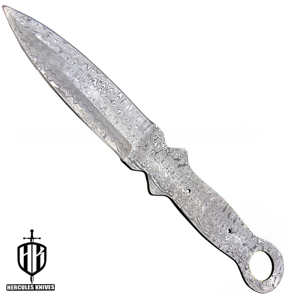 MB418-Custom 11.3"OAL Hand Forged Damascus Steel Dagger Blank Blade Camping Knife, Handmade