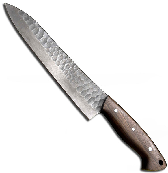 J922-Hammered Spring Steel 5160 Chef Knife Handmade Walnut Handle, No Damascus