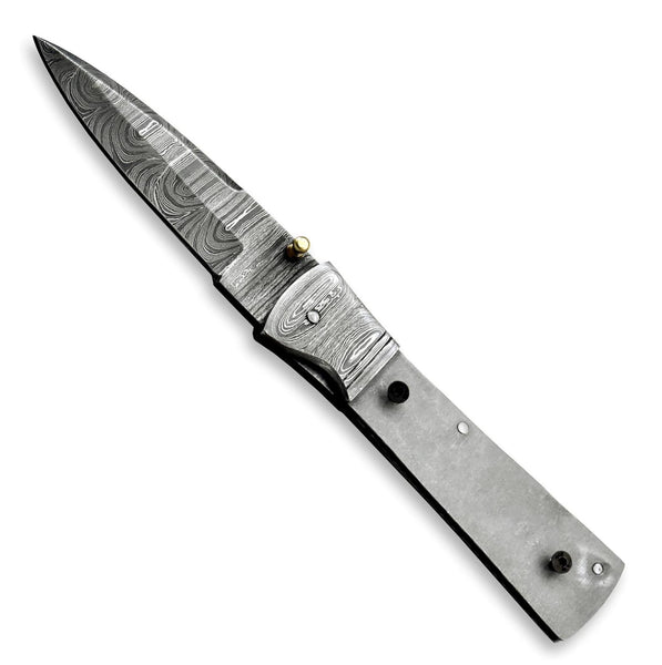 AZ2-Custom Hand Forged Damascus Steel Pocket Folding Blank Knife Camping EDC Knife With Damascus Bolster