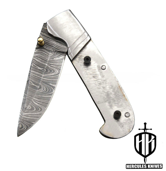 FL833-Custom Hand Forged Damascus Steel Pocket Folding Blank Knife Camping EDC Knife With Steel Bolster