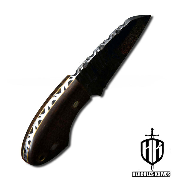 A372-Custom Damascus Steel Skinner Hunting Knife with G-10 Micarta Handle | Handmade | Leather Sheath