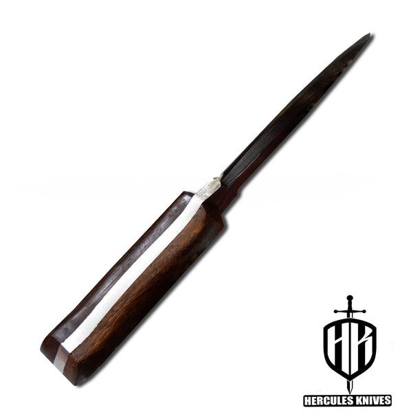 A456-Custom Damascus Steel Skinner Dagger Hunting Knife with Walnut Handle | Handmade | Leather Sheath