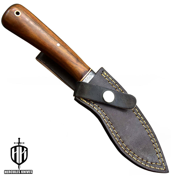 Q721-Custom Hand Forged Damascus Steel Kukri Camping Survival Hunting Knife with Walnut Handle | Handmade | Leather Sheath