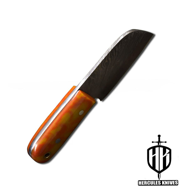 A392-Custom Damascus Steel Skinner Hunting Knife with Resin Handle | Handmade | Leather Sheath