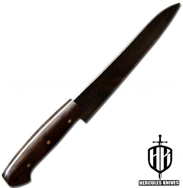 J922-Hammered Spring Steel 5160 Chef Knife Handmade Walnut Handle, No Damascus